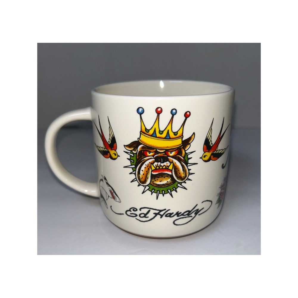 Ed Hardy Ceramic Coffee Mug Tattoo Flash Tiger Bulldog Eagle Panther Mad Engine